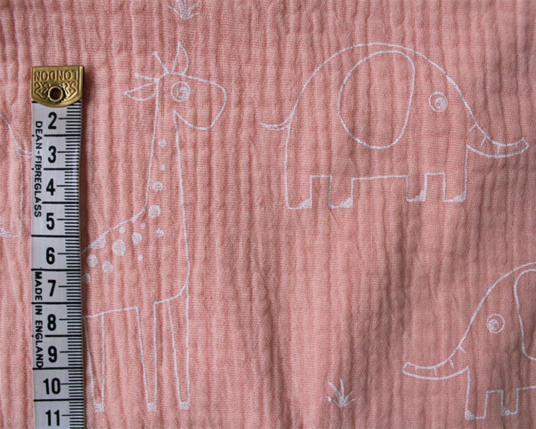 Giraffe And Elephant Double Gauze Drawn Child-like and on a Blue