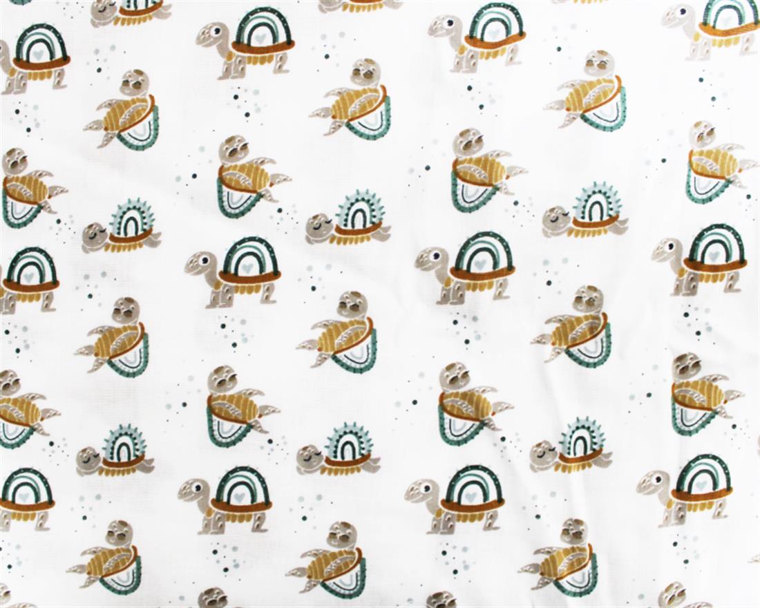 White Cute Turtles Flat Double Gauze Printed Fabric