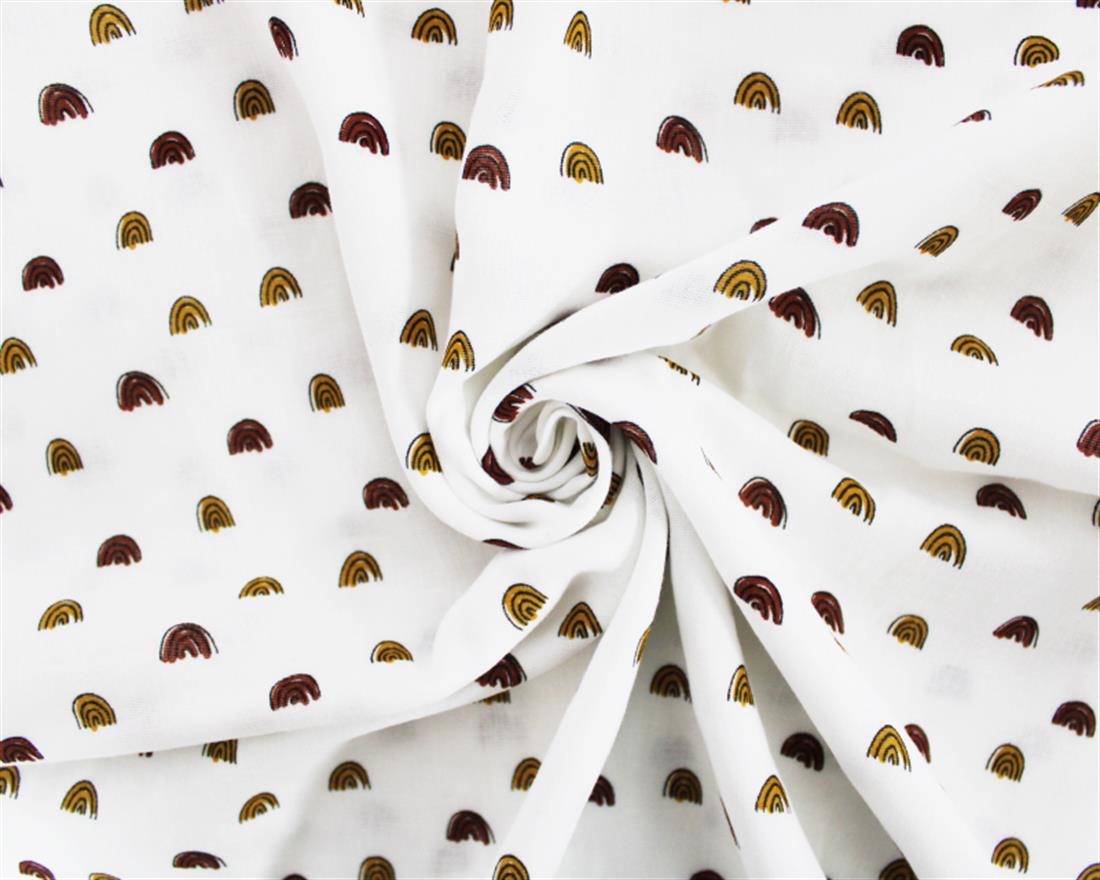 Cream Cute Painted Rainbows Double Gauze Printed Fabric