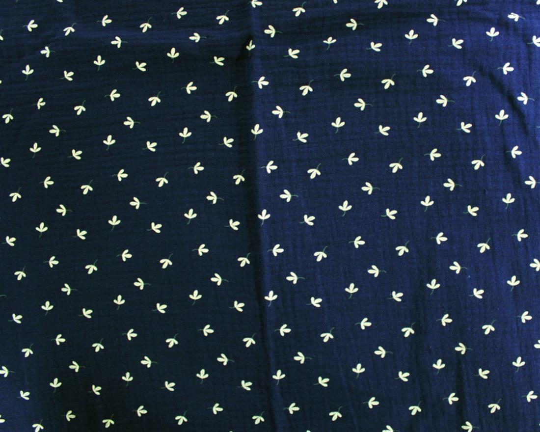 Navy Cute Clover Organic Double Gauze Printed Fabric
