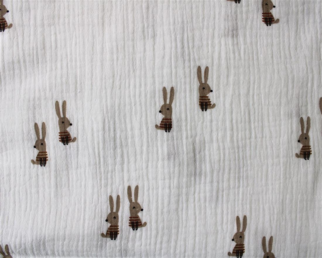 Bunny Double Gauze Cream Background with Beige Animated Bunnies with…