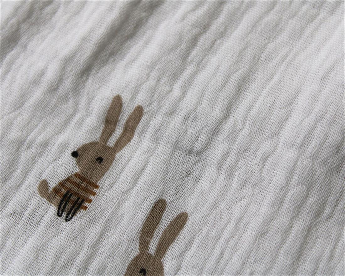 Bunny Double Gauze Cream Background with Beige Animated Bunnies with…