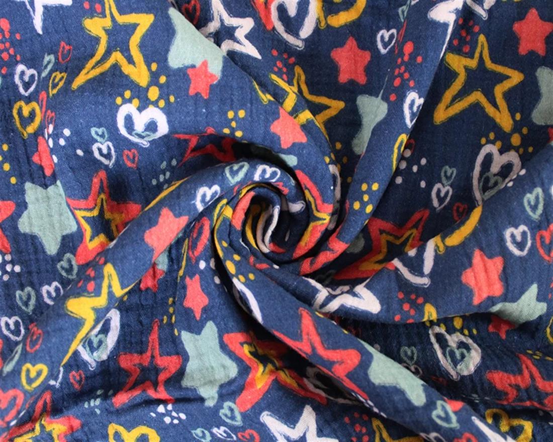 Yale Blue Little Johnny Stars Double Gauze