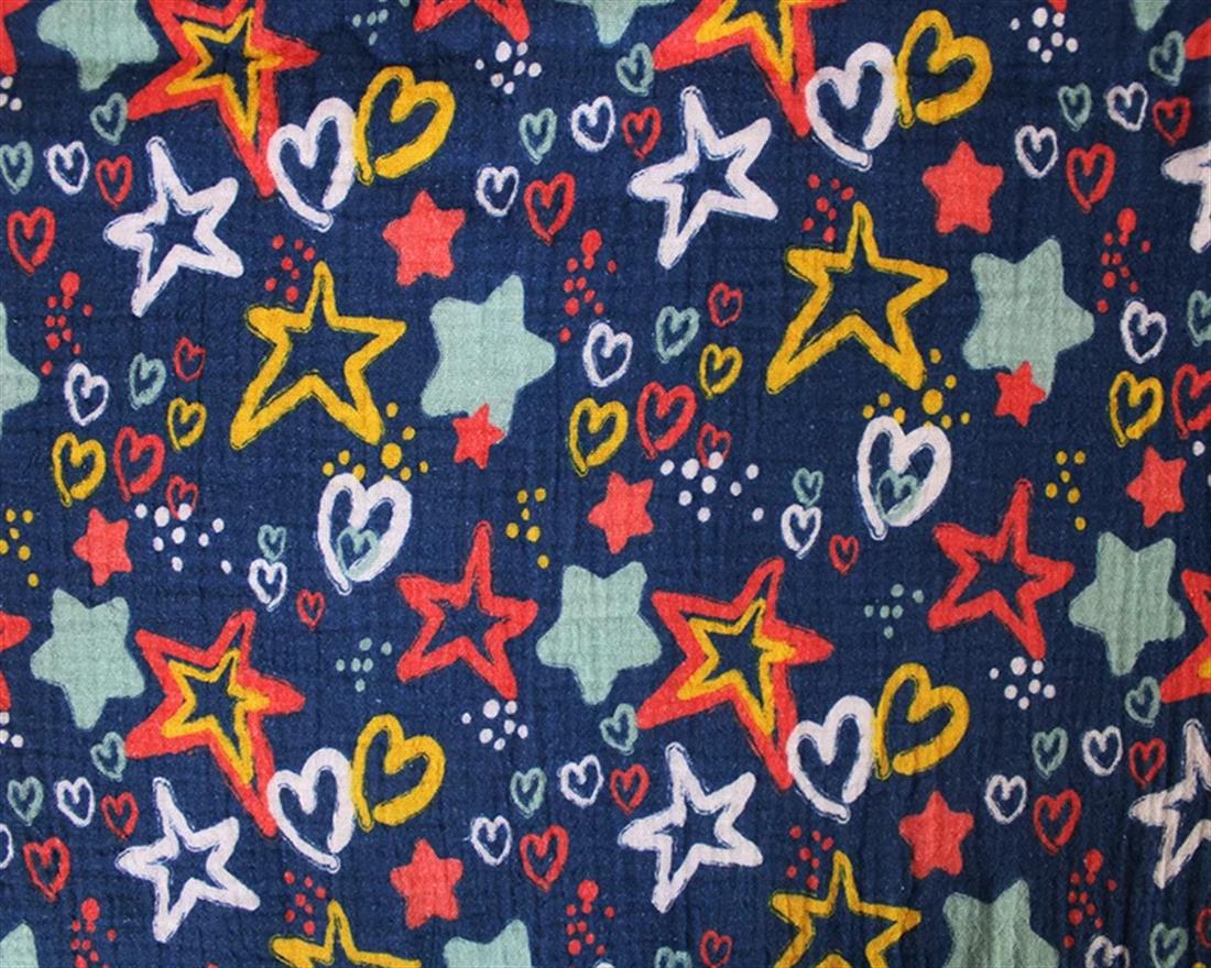 Yale Blue Little Johnny Stars Double Gauze