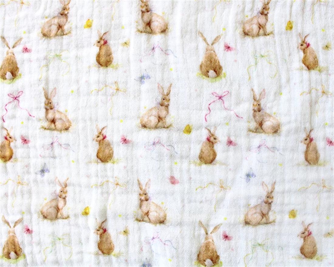 White Little Johnny Elegant Bunny Double Gauze Printed Fabric