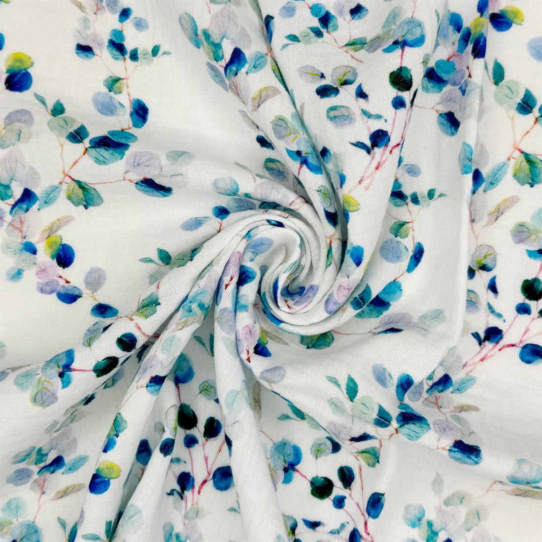 White & Blue Toulouse 100% Cotton Double Gauze Fabric