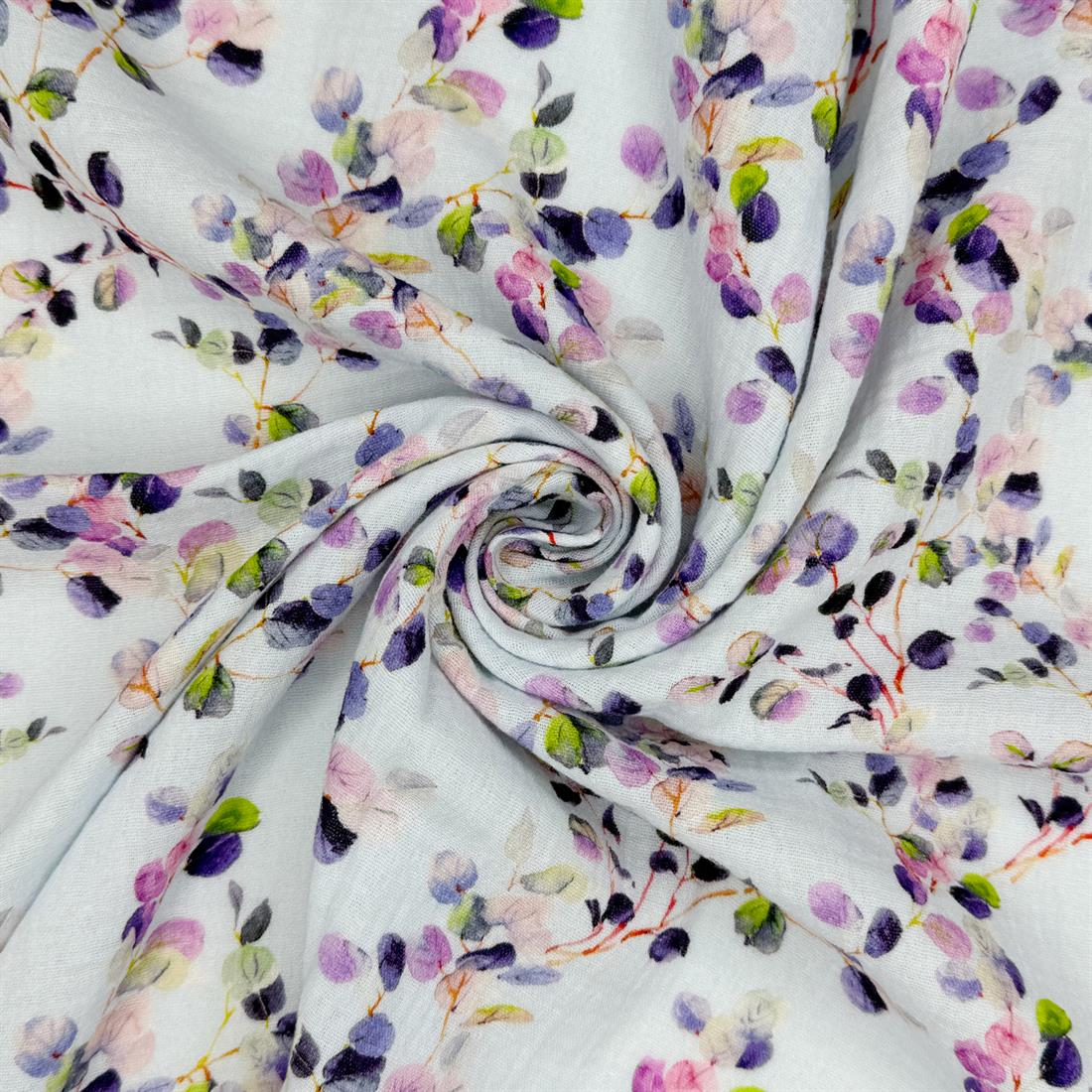 White & Lilac Bordeaux 100% Cotton Double Gauze Fabric