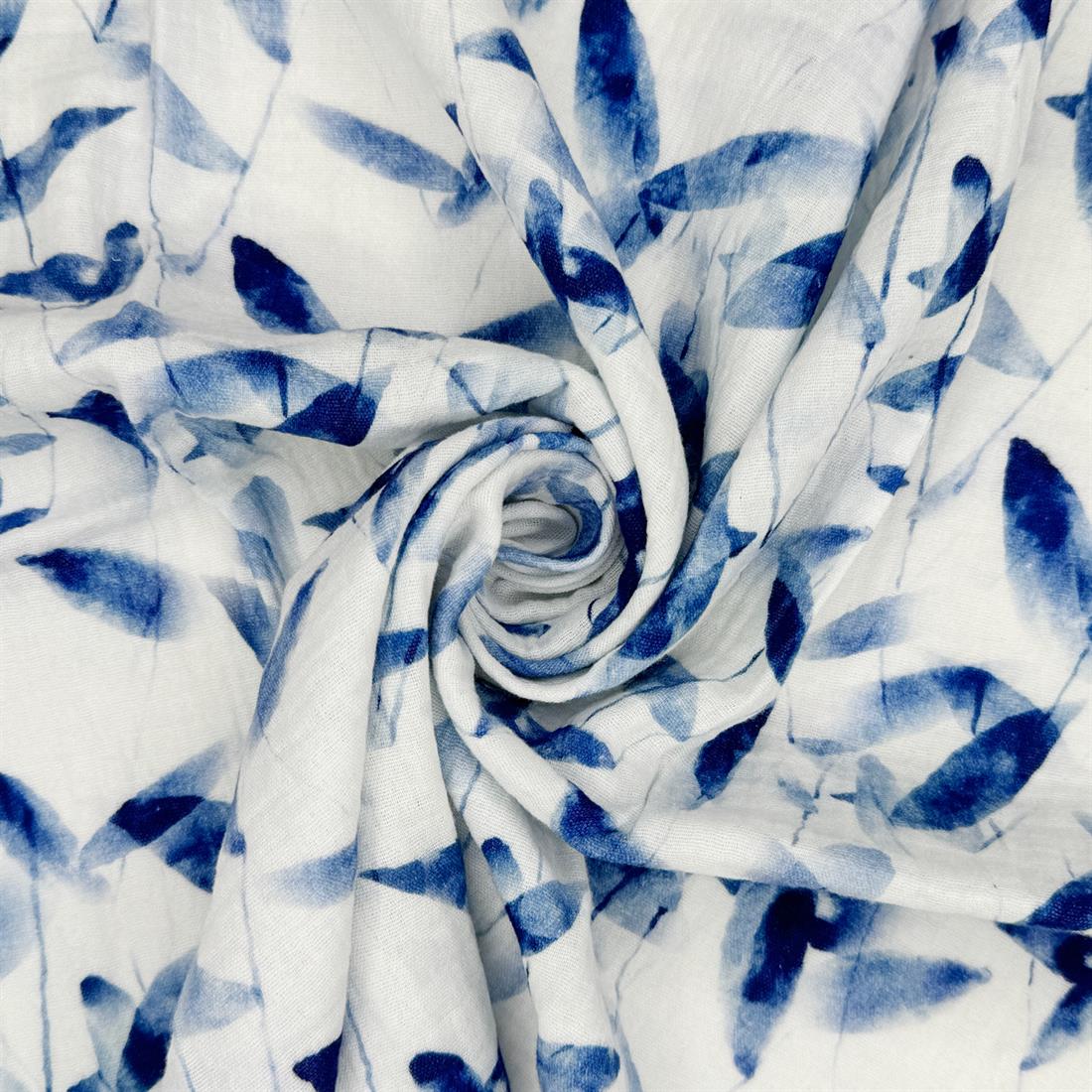Ivory & Navy Avignon 100% Cotton Double Gauze Fabric