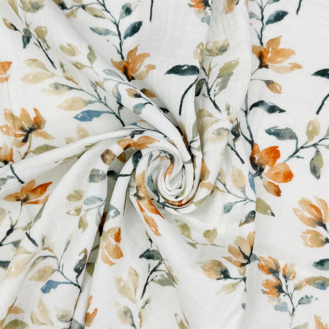 White & Rust Nantes 100% Cotton Double Gauze Fabric
