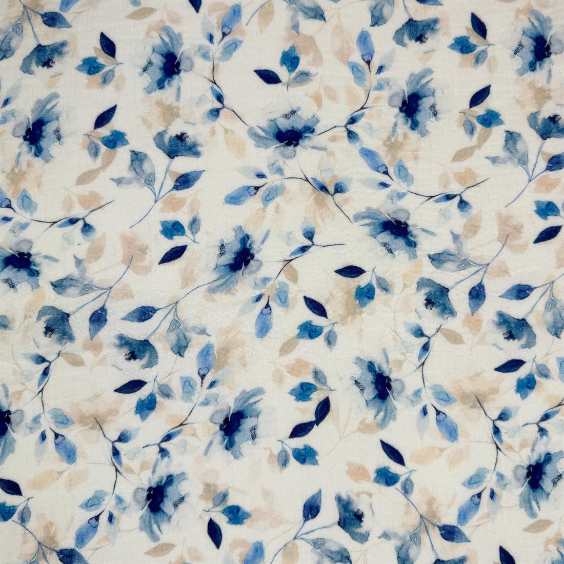 Ivory & Blue Rennes 100% Cotton Double Gauze Fabric