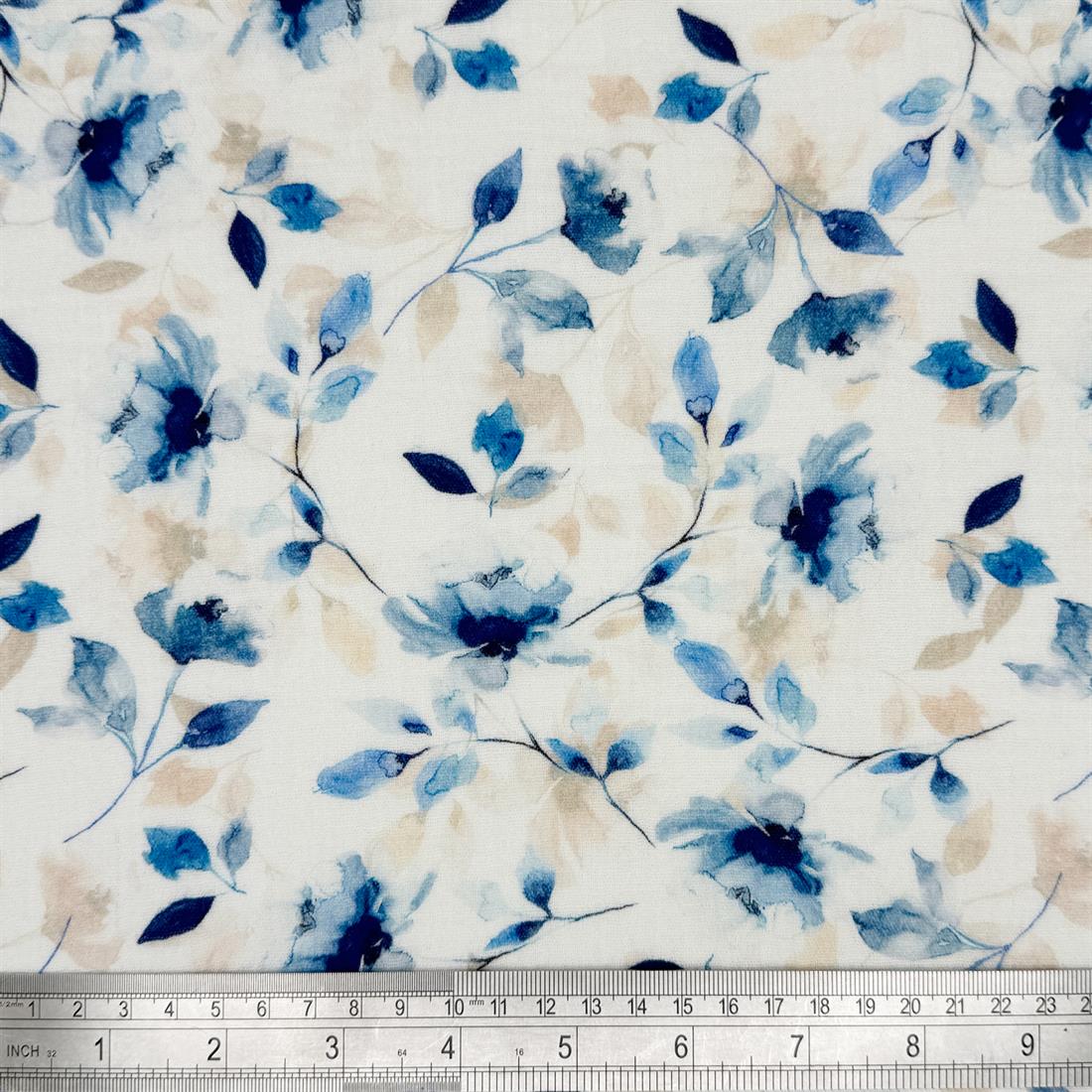 Ivory & Blue Rennes 100% Cotton Double Gauze Fabric