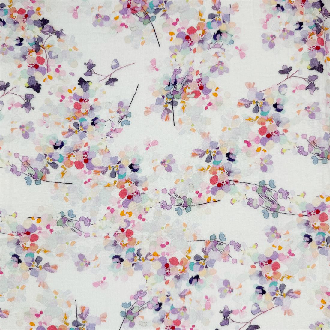 White & Lilac Reims 100% Cotton Double Gauze Fabric