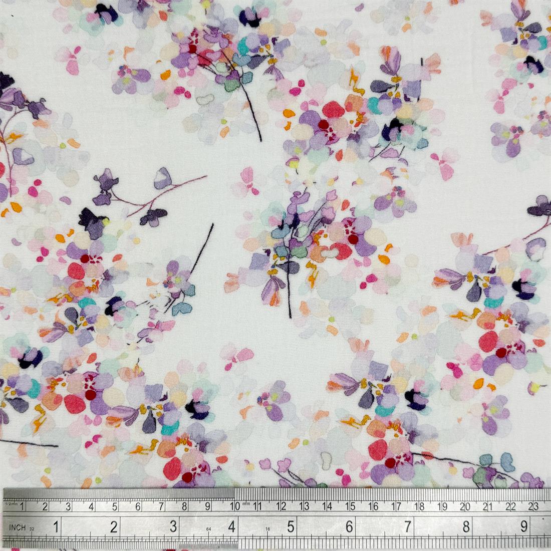 White & Lilac Reims 100% Cotton Double Gauze Fabric