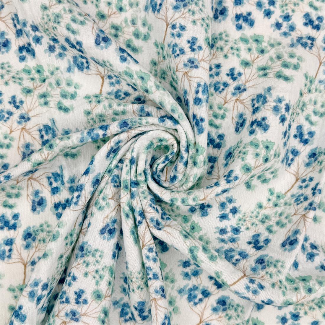 White & Blue Arles 100% Cotton Double Gauze Fabric