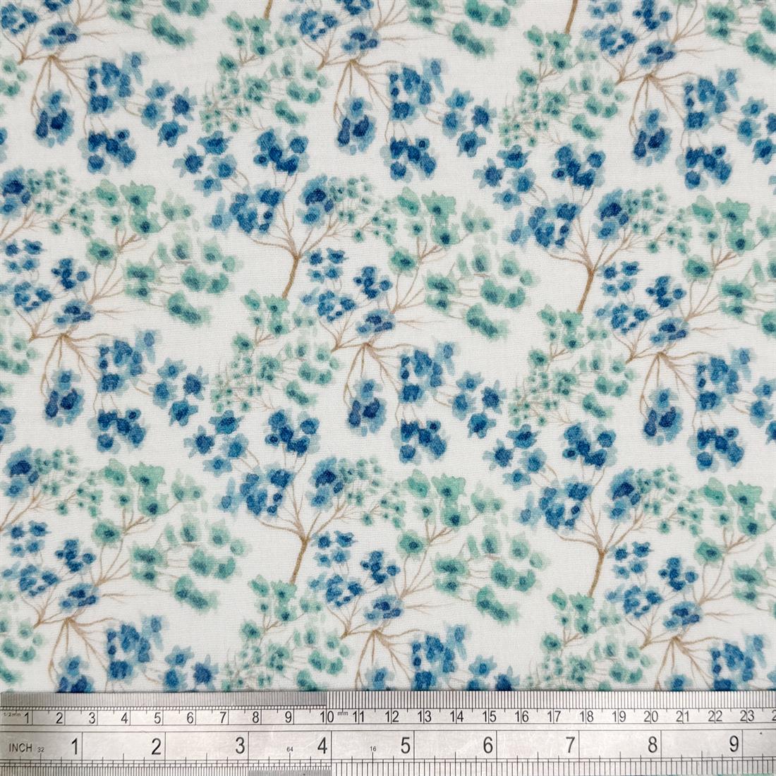 White & Blue Arles 100% Cotton Double Gauze Fabric