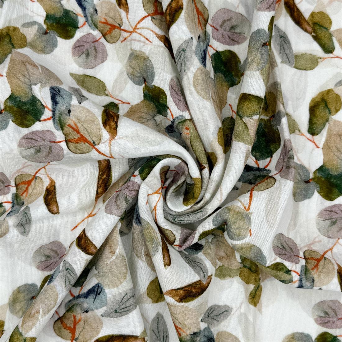White & Olive Lorient 100% Cotton Double Gauze Fabric
