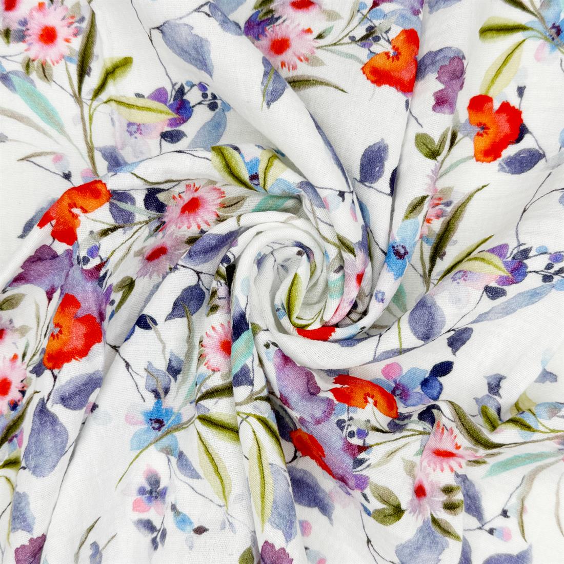 White & Purple Bourges 100% Cotton Double Gauze Fabric