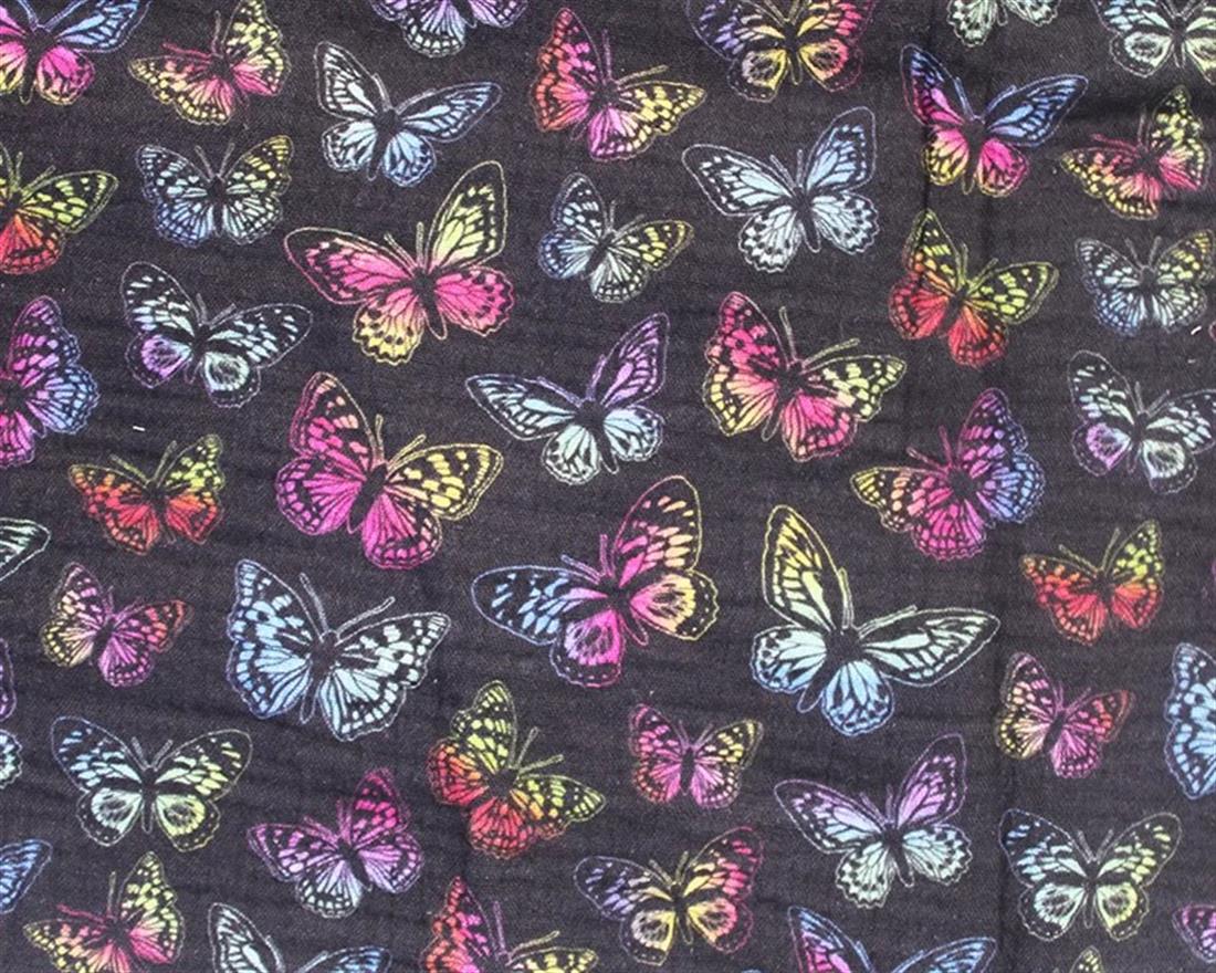 Black Little Johnny Butterfly Harmony Double Gauze Printed Fabrics