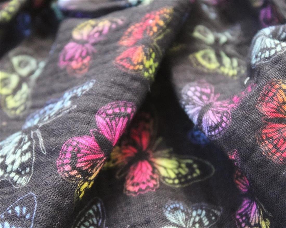 Black Little Johnny Butterfly Harmony Double Gauze Printed Fabrics