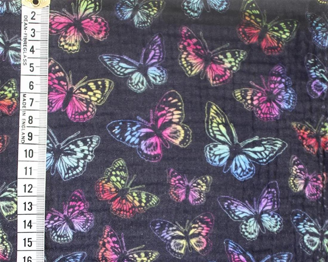 Black Little Johnny Butterfly Harmony Double Gauze Printed Fabrics