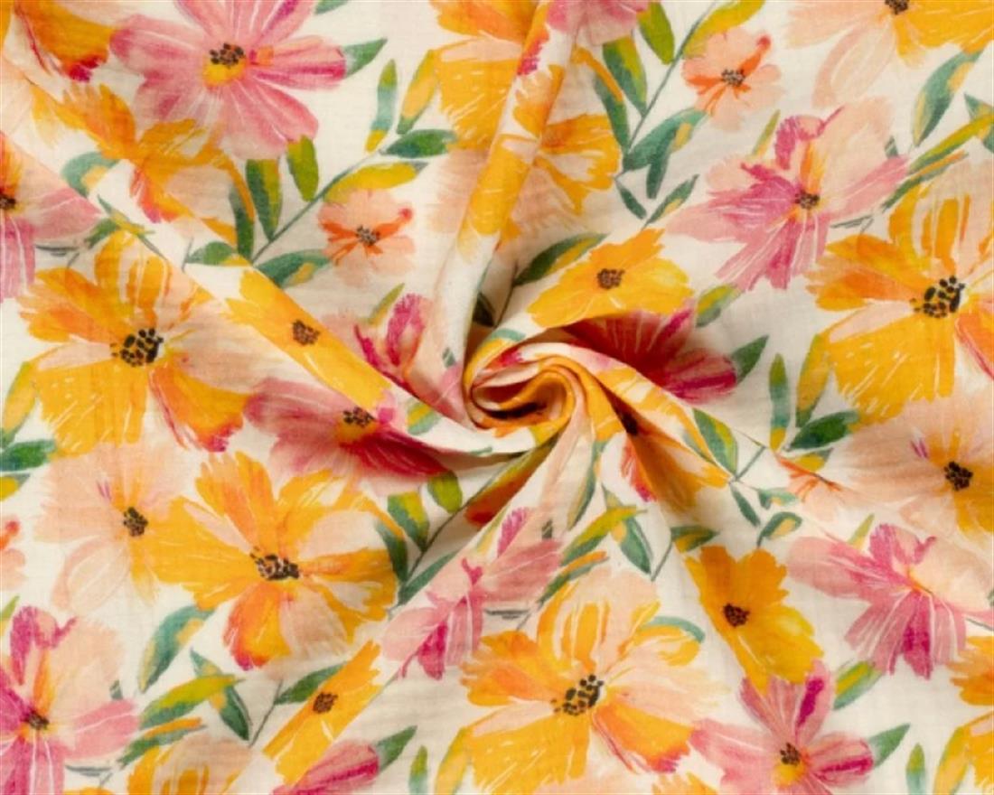 White Muslin Printed Gauze Fabric