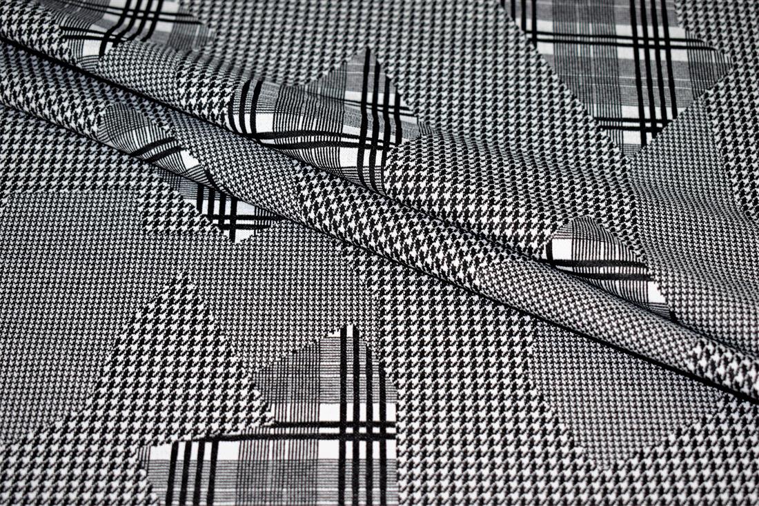 Black & White Heavy Poly Jacquard Fabric, Dog-tooth Print Design