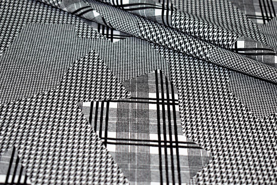 Black & White Heavy Poly Jacquard Fabric, Dog-tooth Print Design