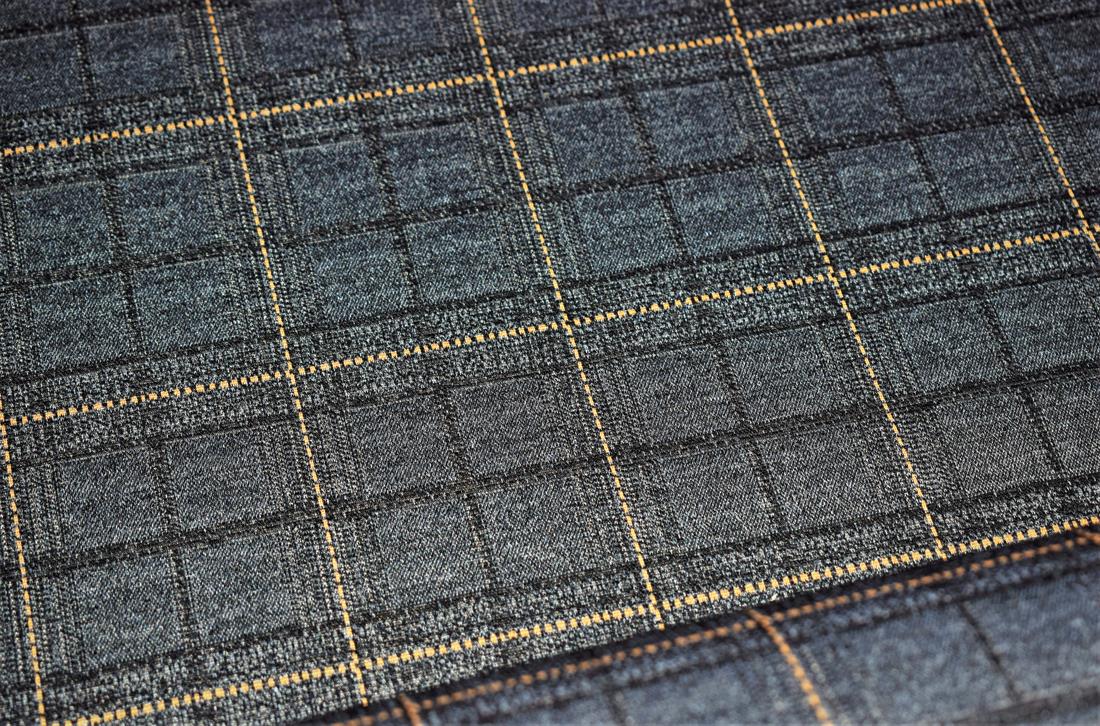 Dark Grey Heavy Poly Jacquard Fabric, Tartan Check Print Design