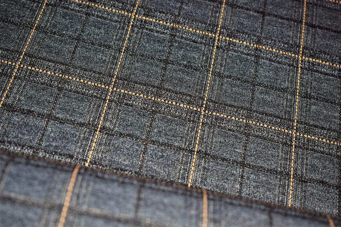Dark Grey Heavy Poly Jacquard Fabric, Tartan Check Print Design