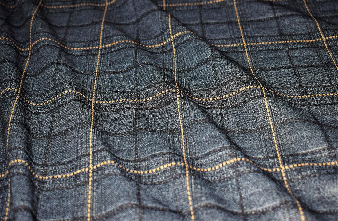 Dark Grey Heavy Poly Jacquard Fabric, Tartan Check Print Design