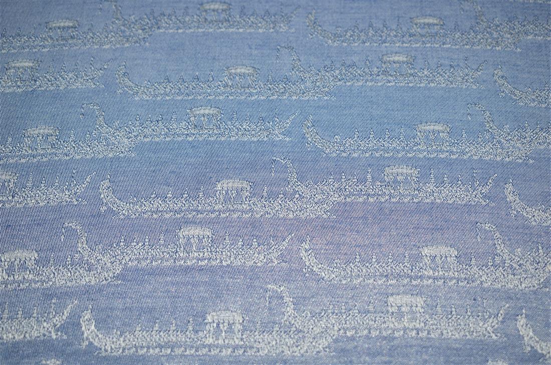 Blue Boat Print Design Jacquard