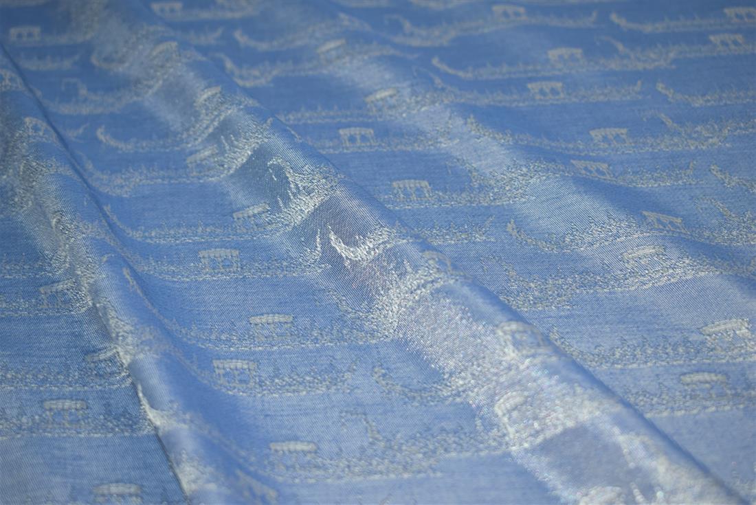 Blue Boat Print Design Jacquard