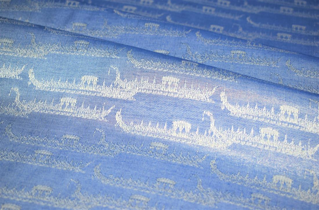Blue Boat Print Design Jacquard