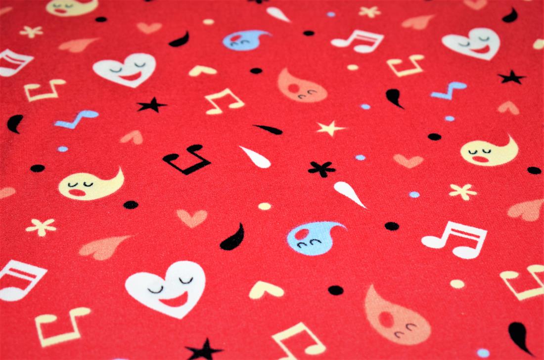 Tomato Red Music Ghost Print Jersey Cashmere Fabric