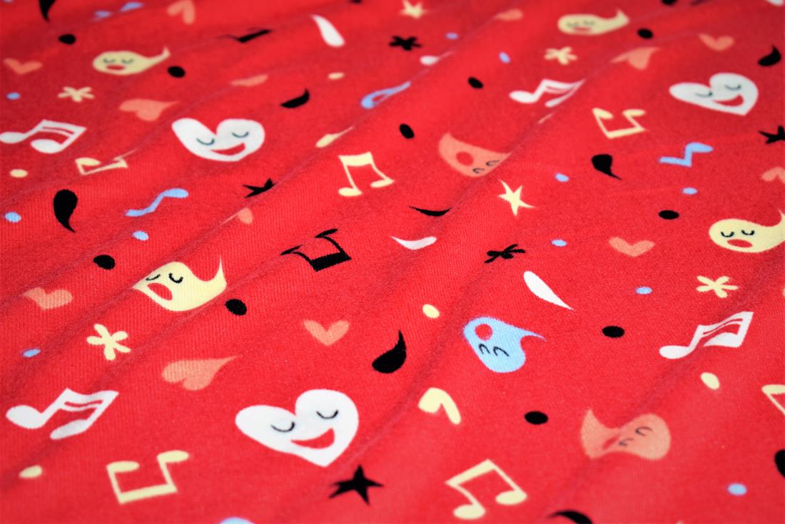 Tomato Red Music Ghost Print Jersey Cashmere Fabric