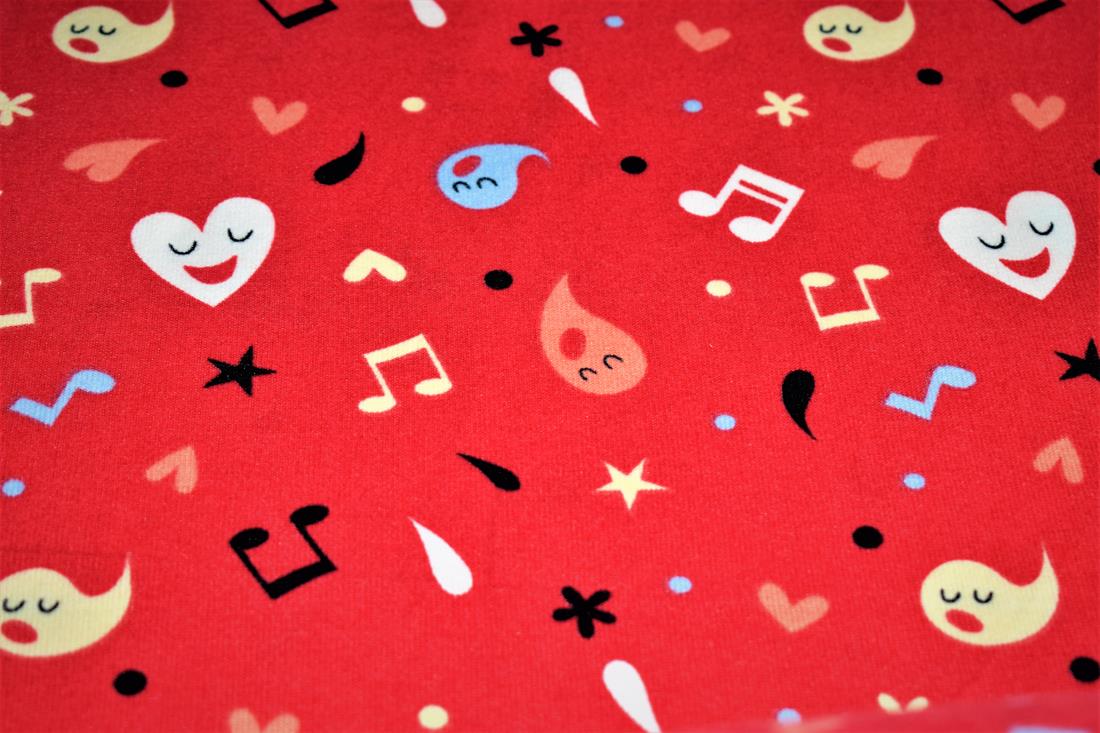 Tomato Red Music Ghost Print Jersey Cashmere Fabric