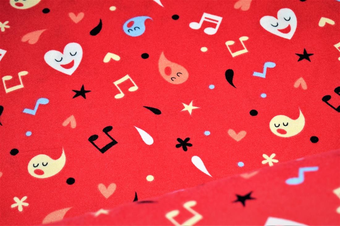 Tomato Red Music Ghost Print Jersey Cashmere Fabric