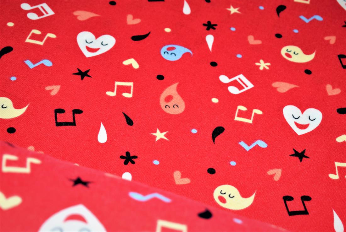 Tomato Red Music Ghost Print Jersey Cashmere Fabric
