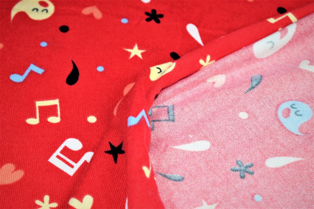 Tomato Red Music Ghost Print Jersey Cashmere Fabric