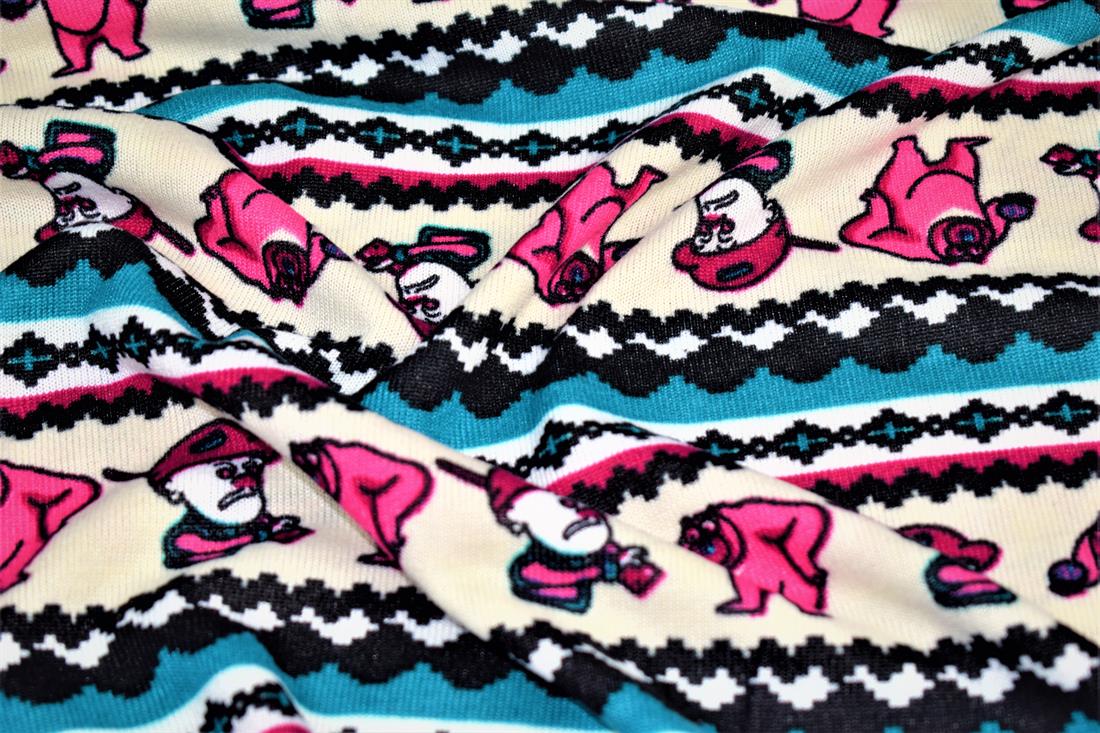 Turquoise & Pink Pink Bear & Hunter Super Soft Printed Stretch Knit…