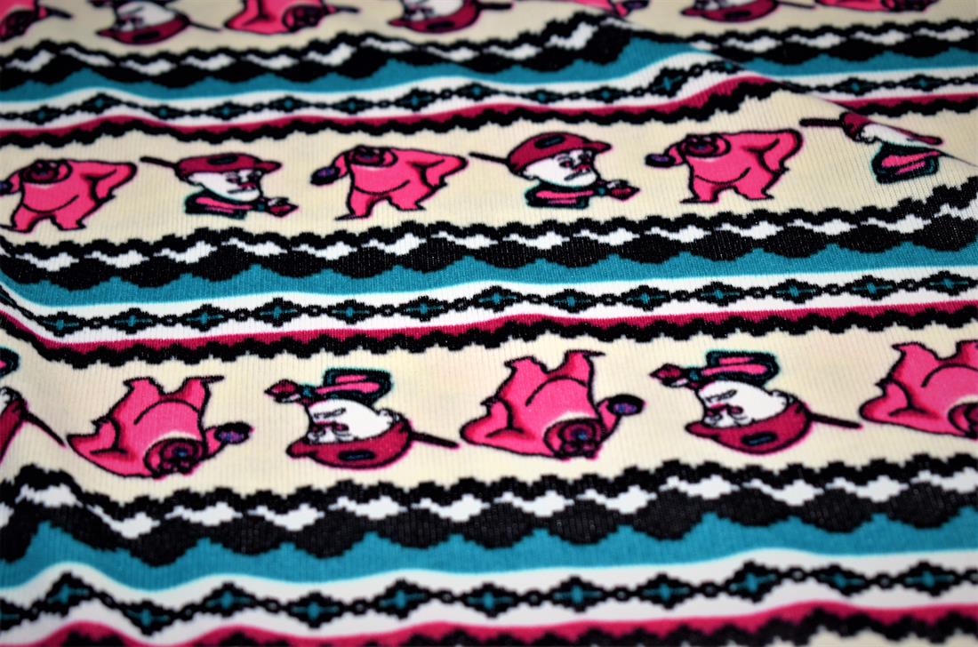 Turquoise & Pink Pink Bear & Hunter Super Soft Printed Stretch Knit…