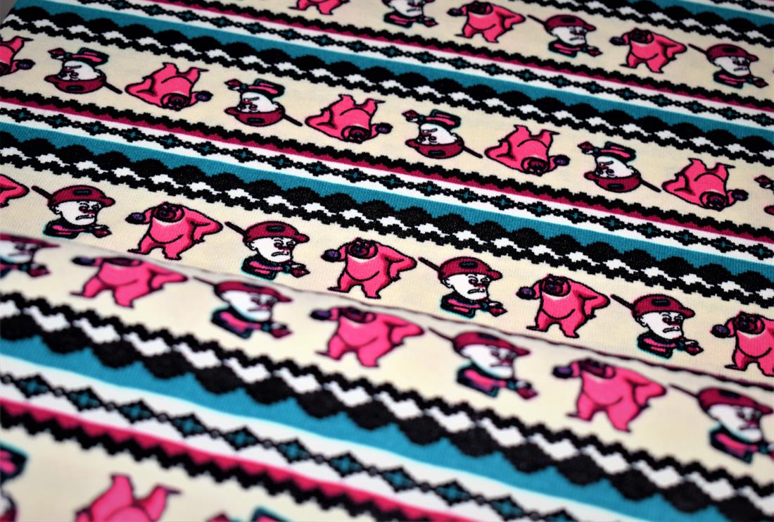 Turquoise & Pink Pink Bear & Hunter Super Soft Printed Stretch Knit…