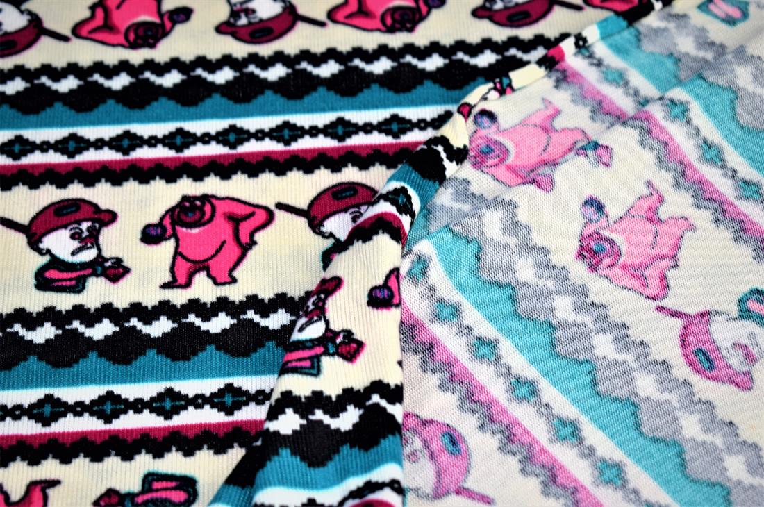 Turquoise & Pink Pink Bear & Hunter Super Soft Printed Stretch Knit…