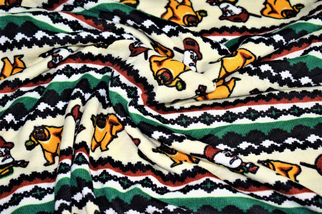 Cream & Green Bear Hunter Super Soft Printed Stretch Knit Jersey