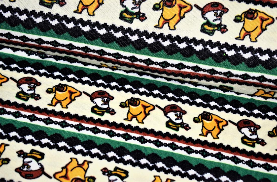 Cream & Green Bear Hunter Super Soft Printed Stretch Knit Jersey