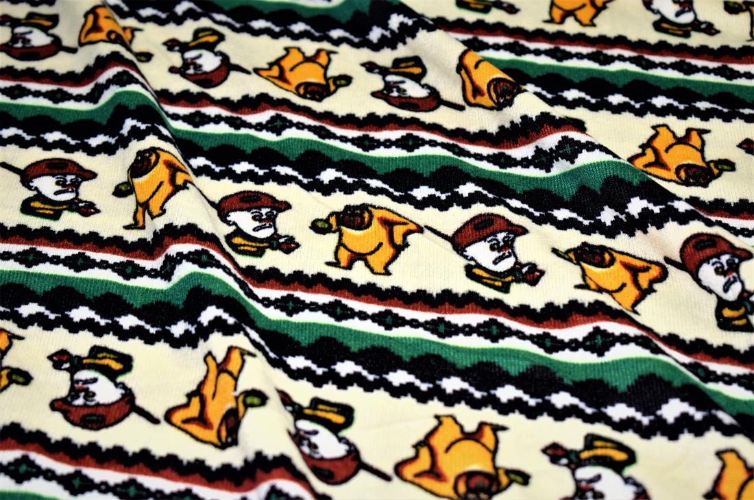 Cream & Green Bear Hunter Super Soft Printed Stretch Knit Jersey