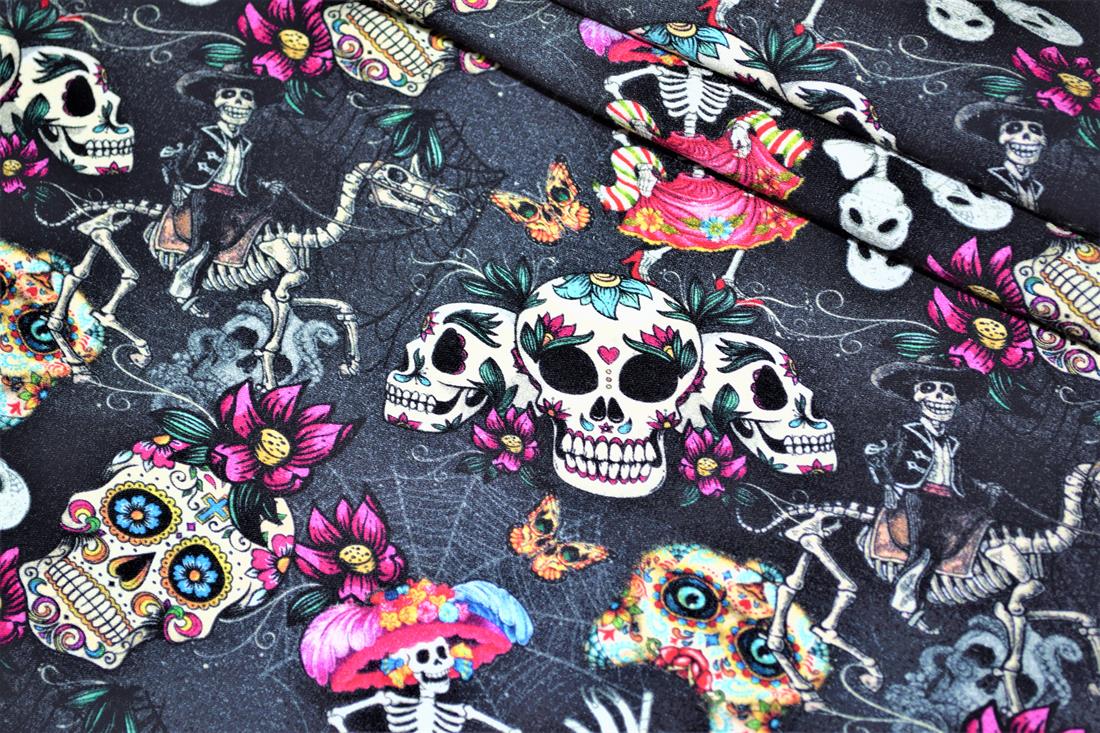 Black Halloween Skulls Printed Jersey