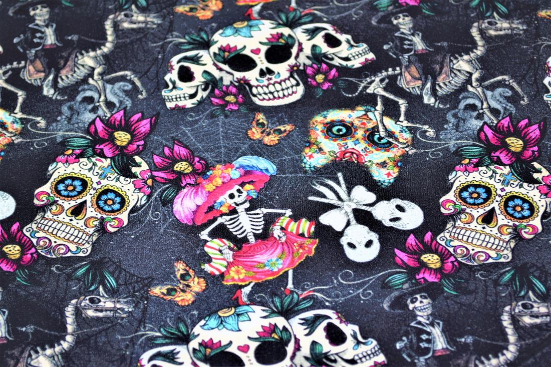 Black Halloween Skulls Printed Jersey