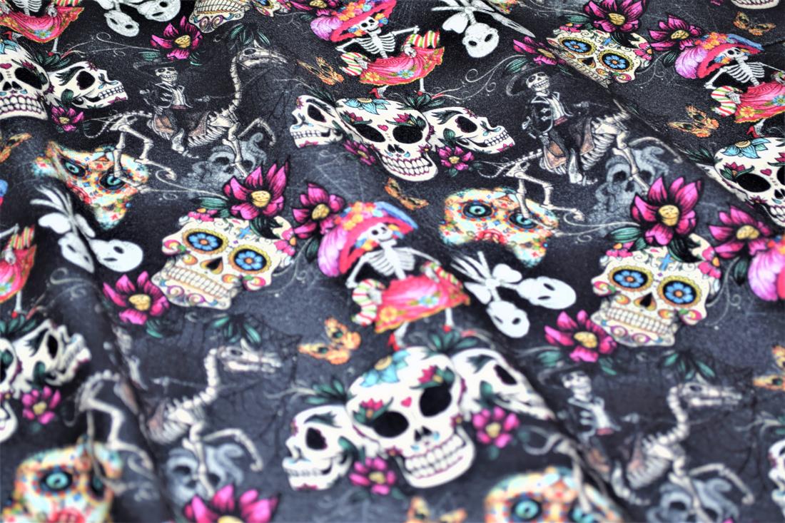 Black Halloween Skulls Printed Jersey