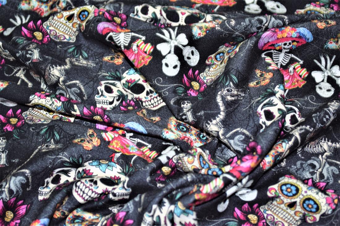 Black Halloween Skulls Printed Jersey